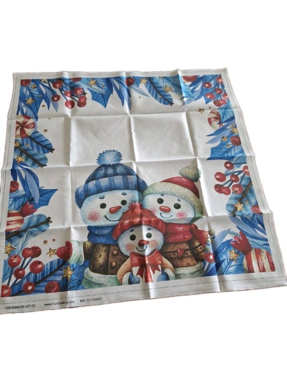 Fun sewing Winter Snowman Family Fabric Panel - 24" x 24" Square
